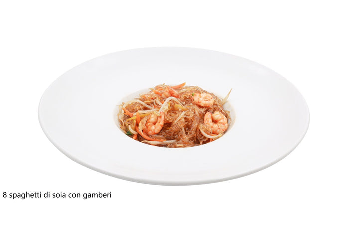 Spaghetti di soia con gamberi e verdure